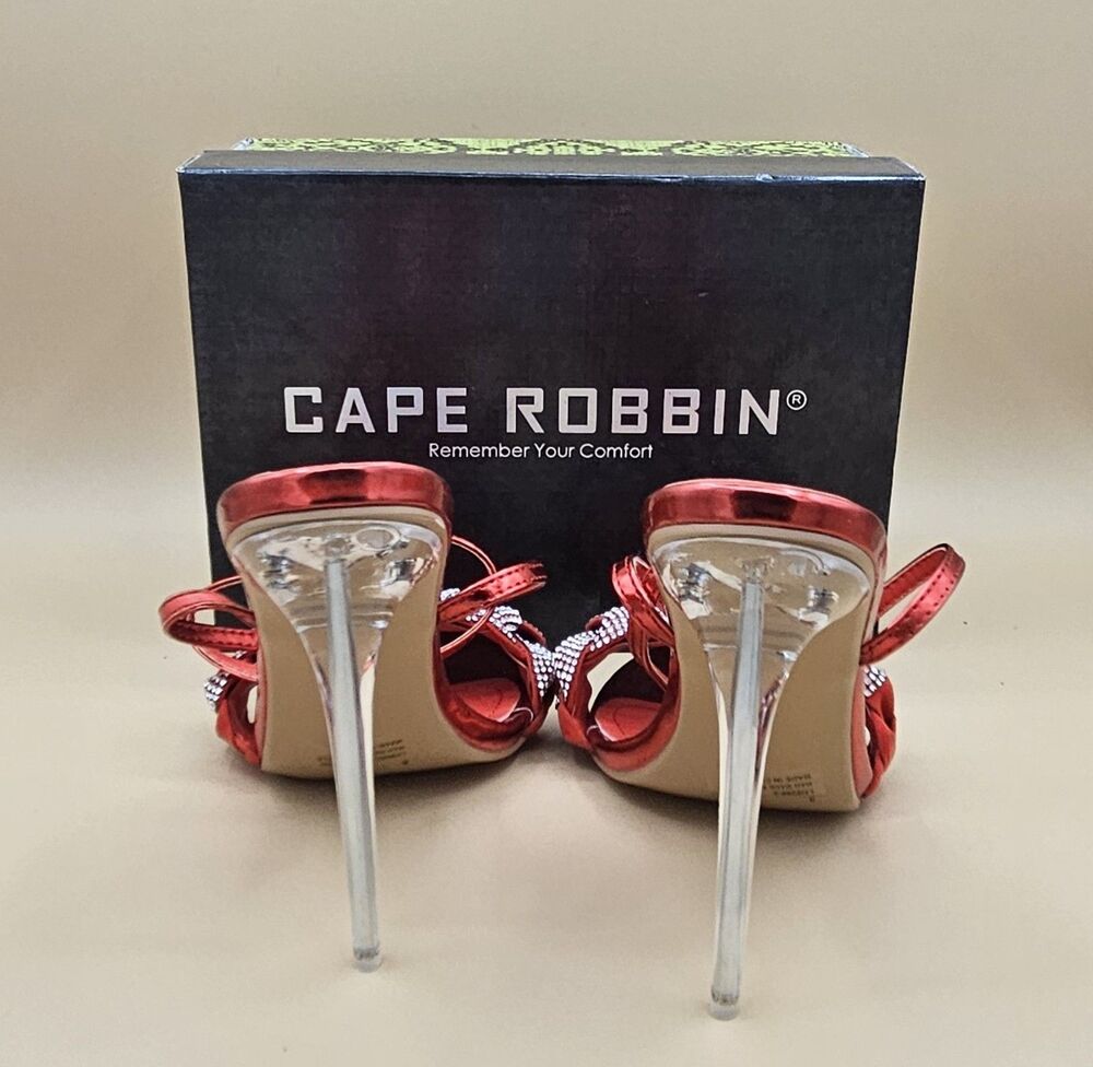 Cape Robbin Evans Red Rhinestone Lucite Heels Ankle Strap Womens 8 - Picture 6 of 10